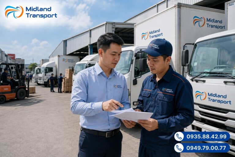 Nhân viên cân và kiểm tra kiện hàng, ghi phiếu giao nhận trước khi xếp lên xe Nhân viên cân và kiểm tra kiện hàng, ghi phiếu giao nhận trước khi xếp lên xe